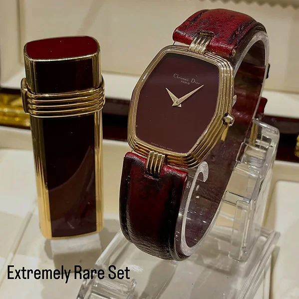 Preowned Christian Dior Paris - Unique Rare Edition Set Of Watch and Lighter