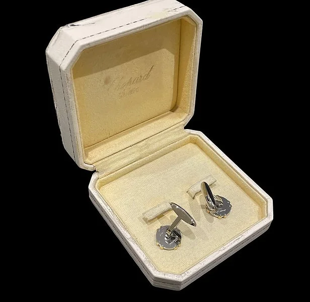 Preowned Vintage Royal Edition Cufflink Set King Hussain Gold/Steel - Image 3