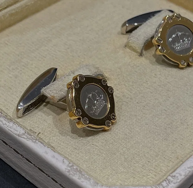 Preowned Vintage Royal Edition Cufflink Set King Hussain Gold/Steel - Image 4