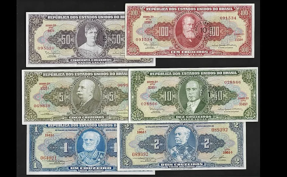 Complete Set Banknotes For Brazil 1961 - Full UNC - 1 to 100 Cruzeiros - Mint