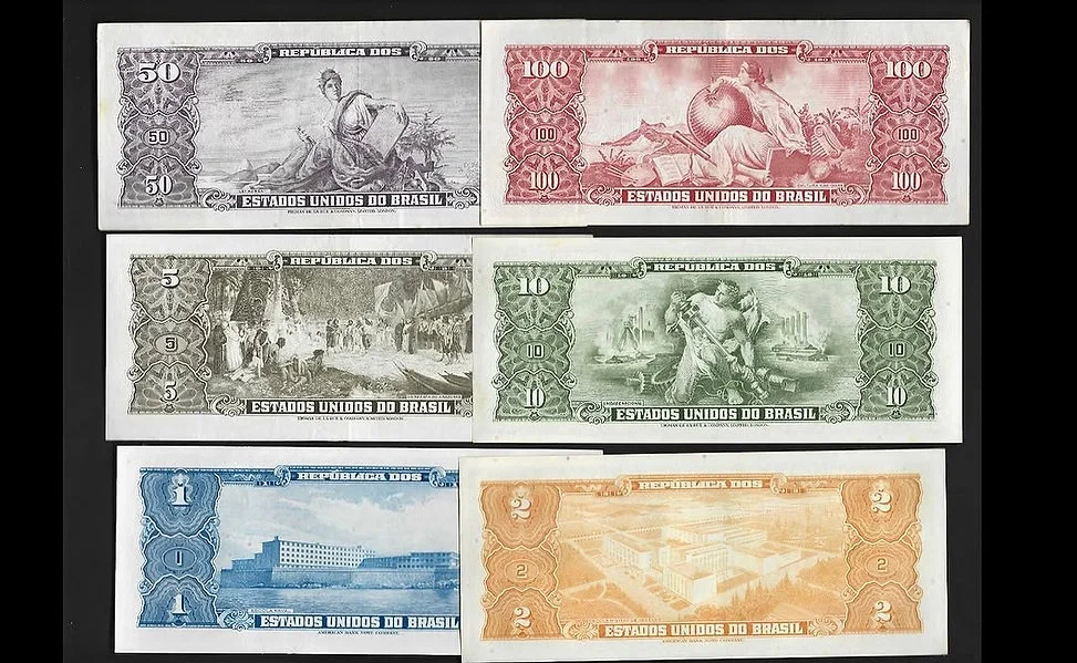 Complete Set Banknotes For Brazil 1961 - Full UNC - 1 to 100 Cruzeiros - Mint - Image 2