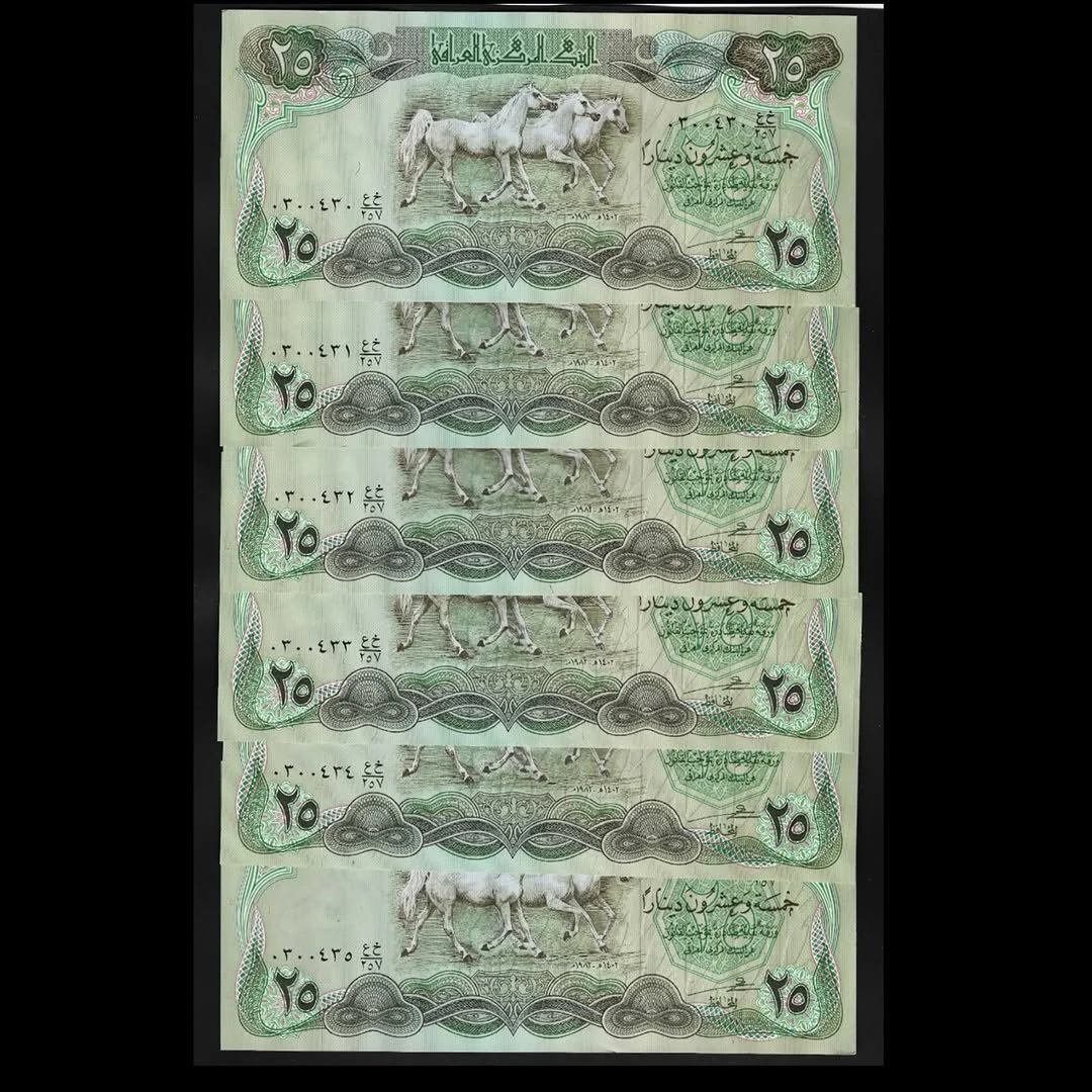 1982 Iraq 25 Dinar - Set of 6 Serial Notes (30-36) UNC