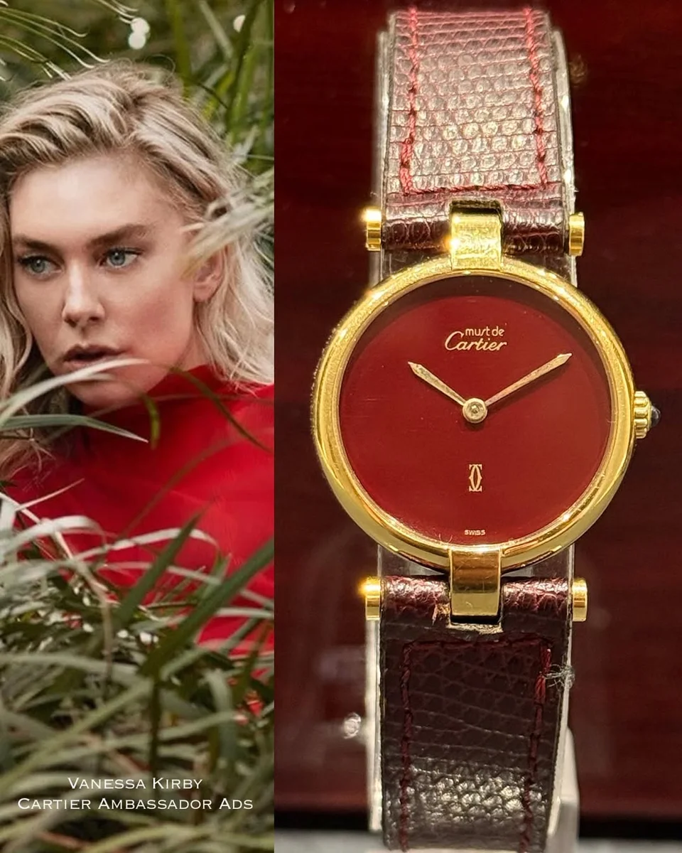 Cartier Vendome 1980 Classic Red Cartier Dial Rare