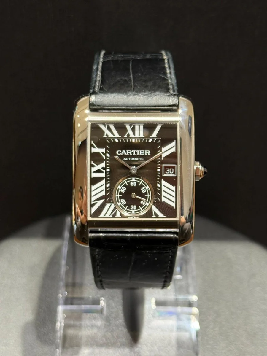 Rare Cartier Santos Roman Black Steel Leather Classy - Image 4