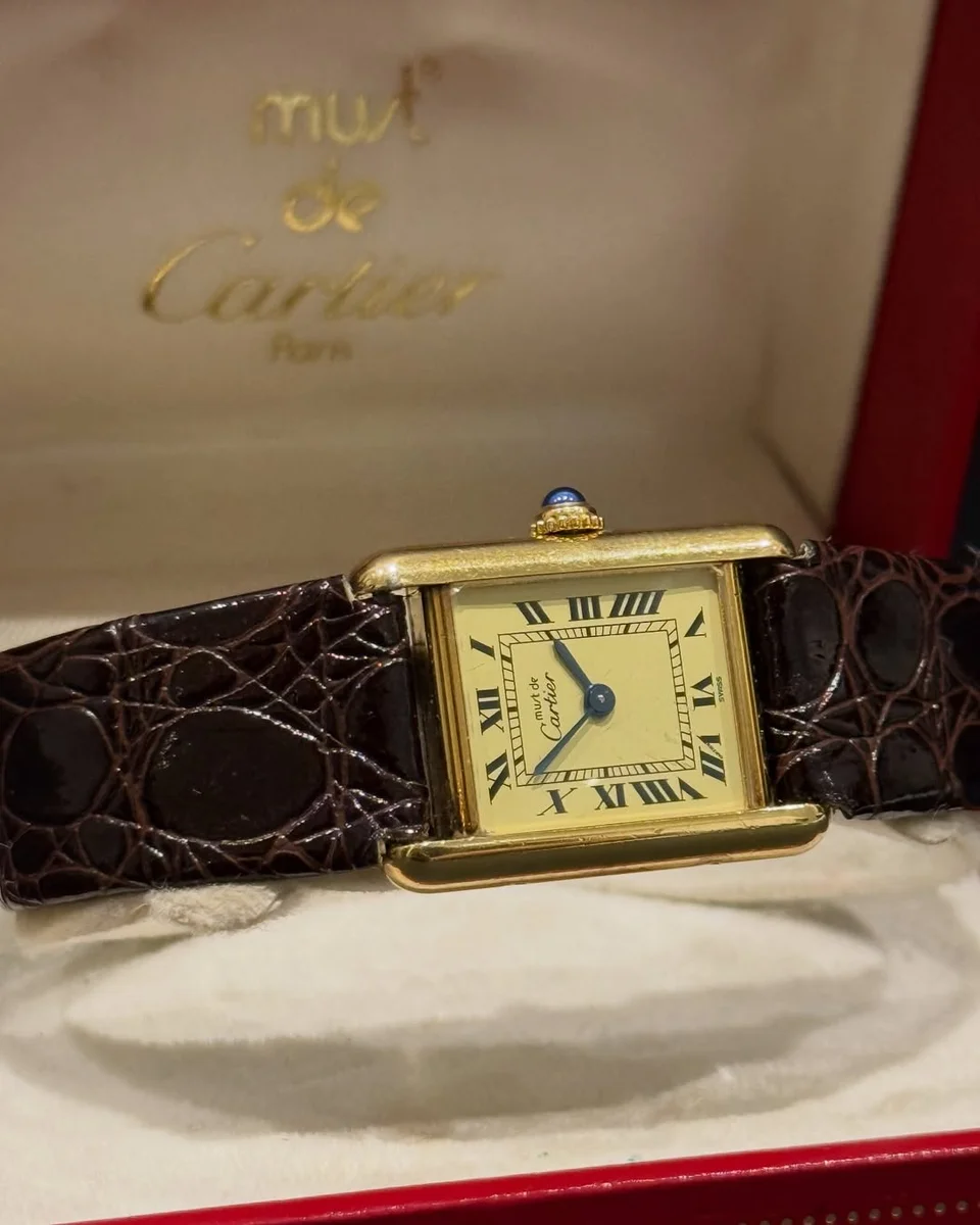 Cartier Tank 1980 Ivory Roman Style Leather 925 Silver GP - Image 5