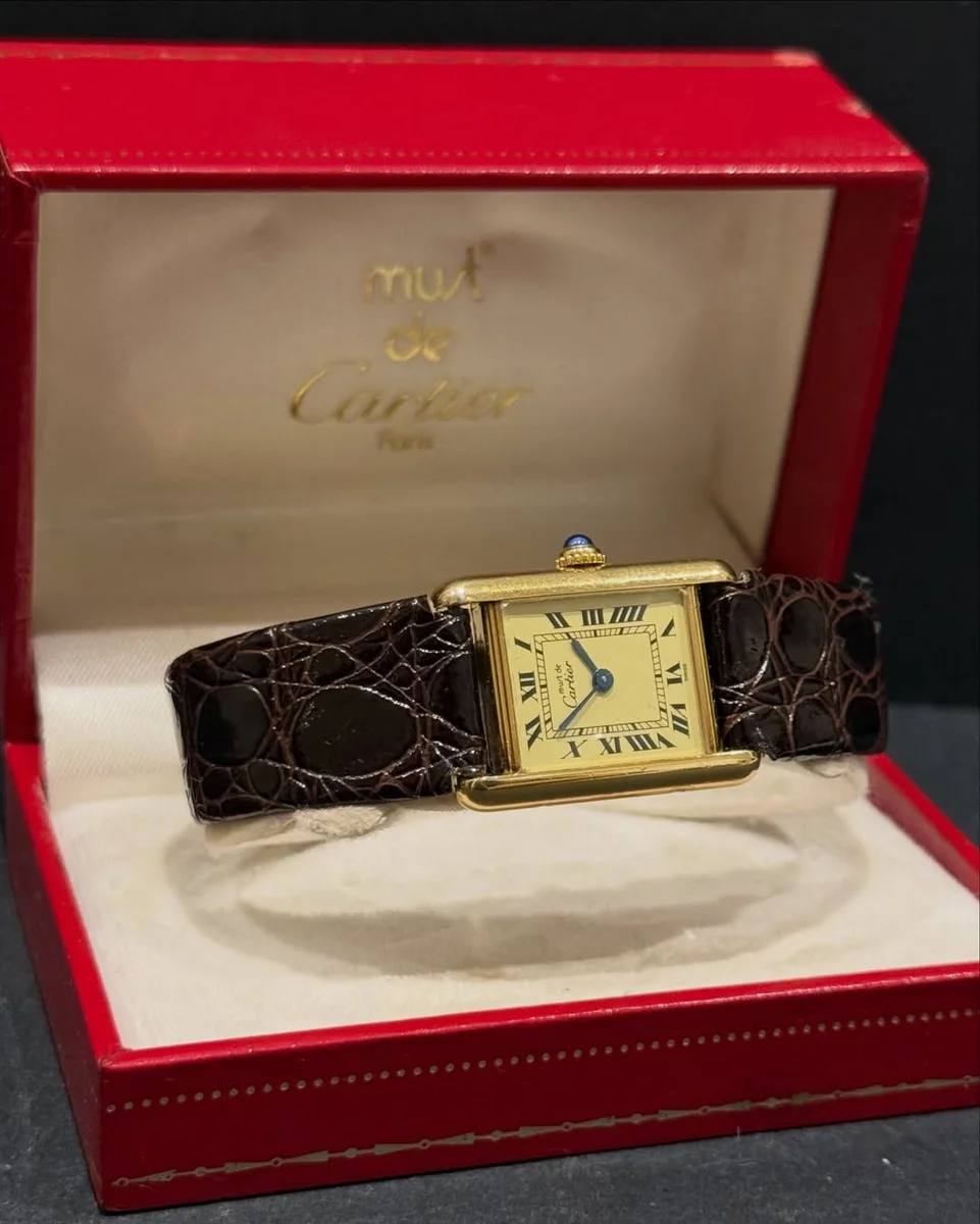 Cartier Tank 1980 Ivory Roman Style Leather 925 Silver GP - Image 6