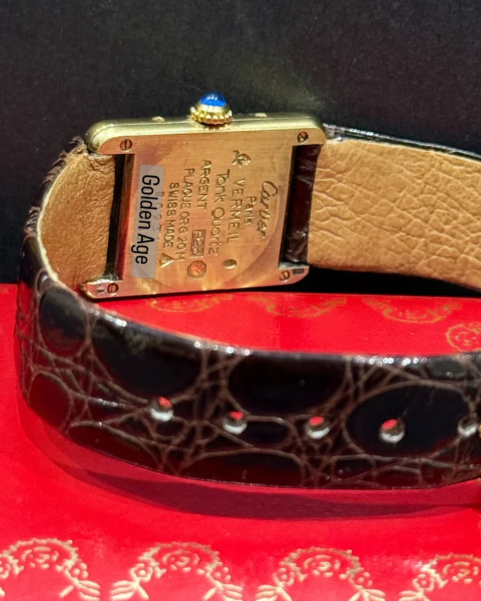 Cartier Tank 1980 Ivory Roman Style Leather 925 Silver GP - Image 7