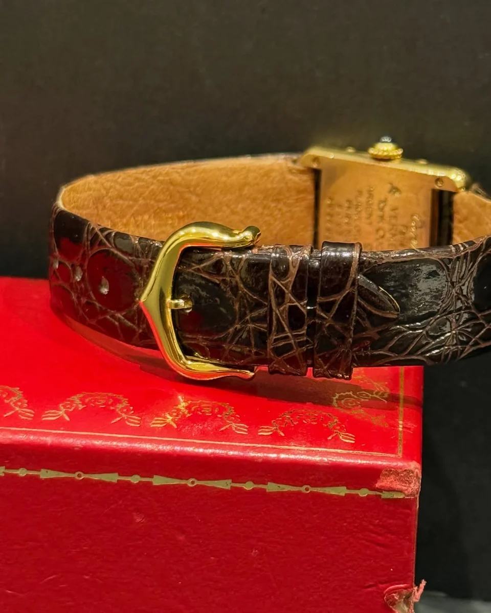 Cartier Tank 1980 Ivory Roman Style Leather 925 Silver GP - Image 8