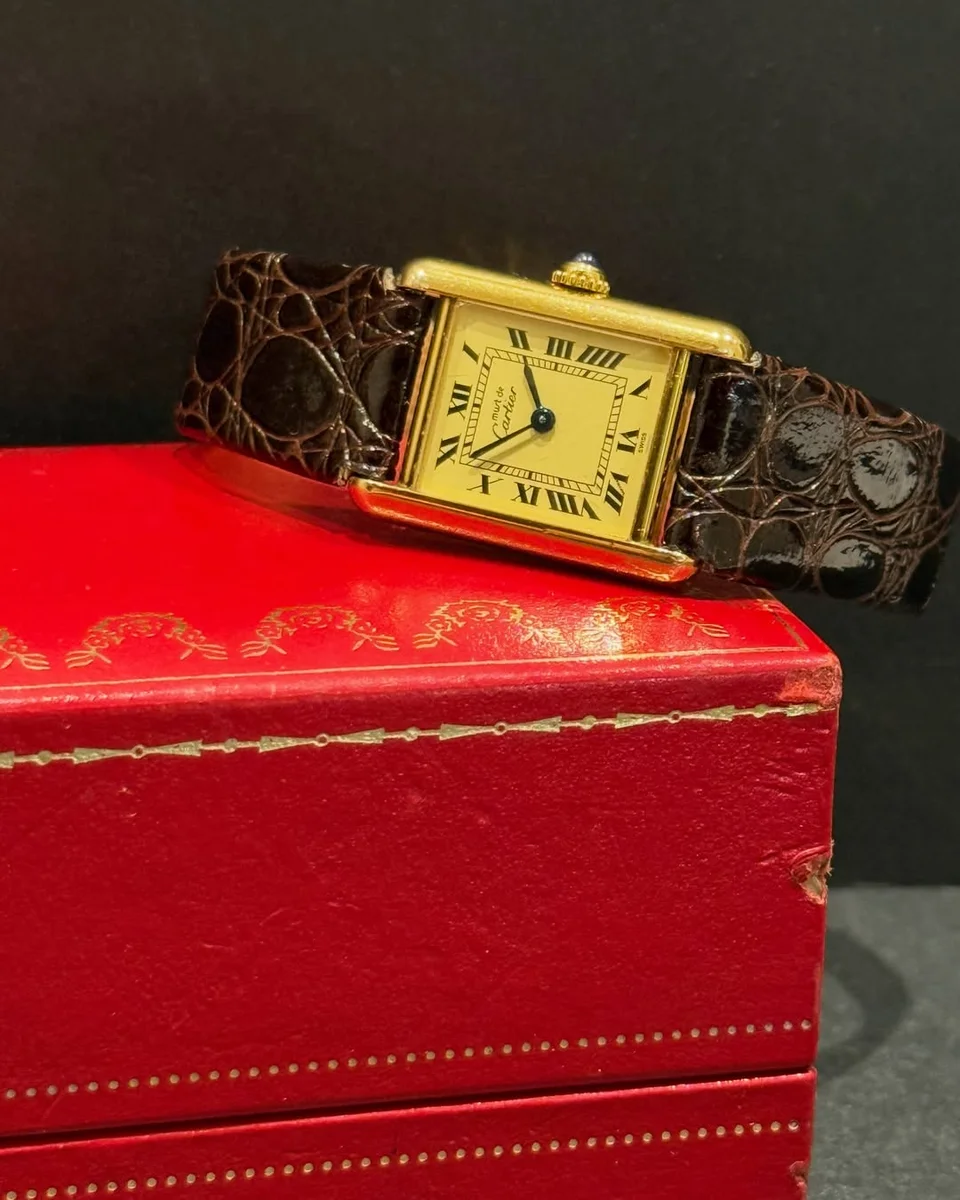 Cartier Tank 1980 Ivory Roman Style Leather 925 Silver GP - Image 4