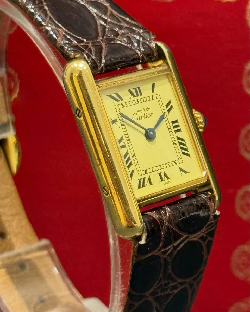 Cartier Tank 1980 Ivory Roman Style Leather 925 Silver GP - Image 2