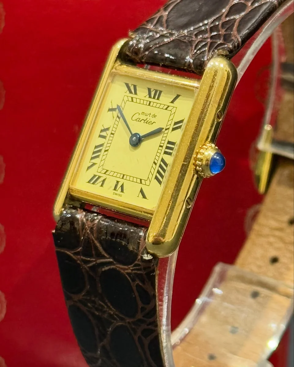 Cartier Tank 1980 Ivory Roman Style Leather 925 Silver GP - Image 3