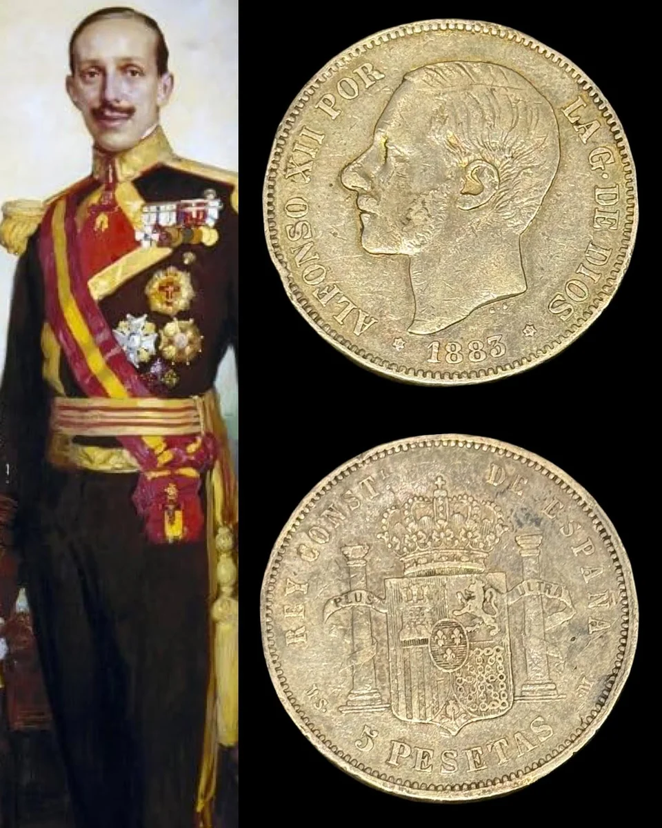 5 Pesetas Coin Silver Spain King Alfonso XII
