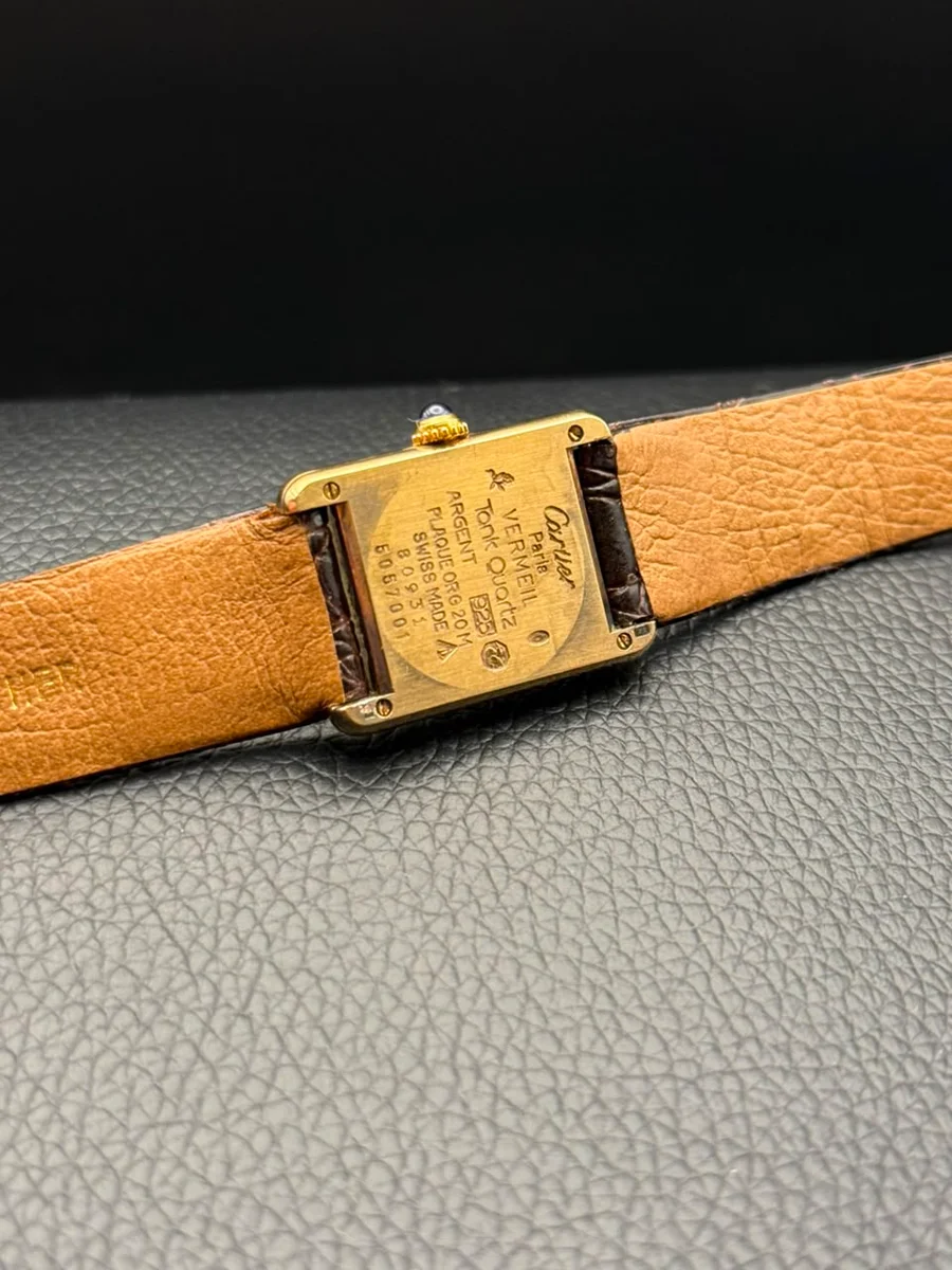 Cartier Tank 1980 Ivory Roman Style Leather 925 Silver GP - Image 4