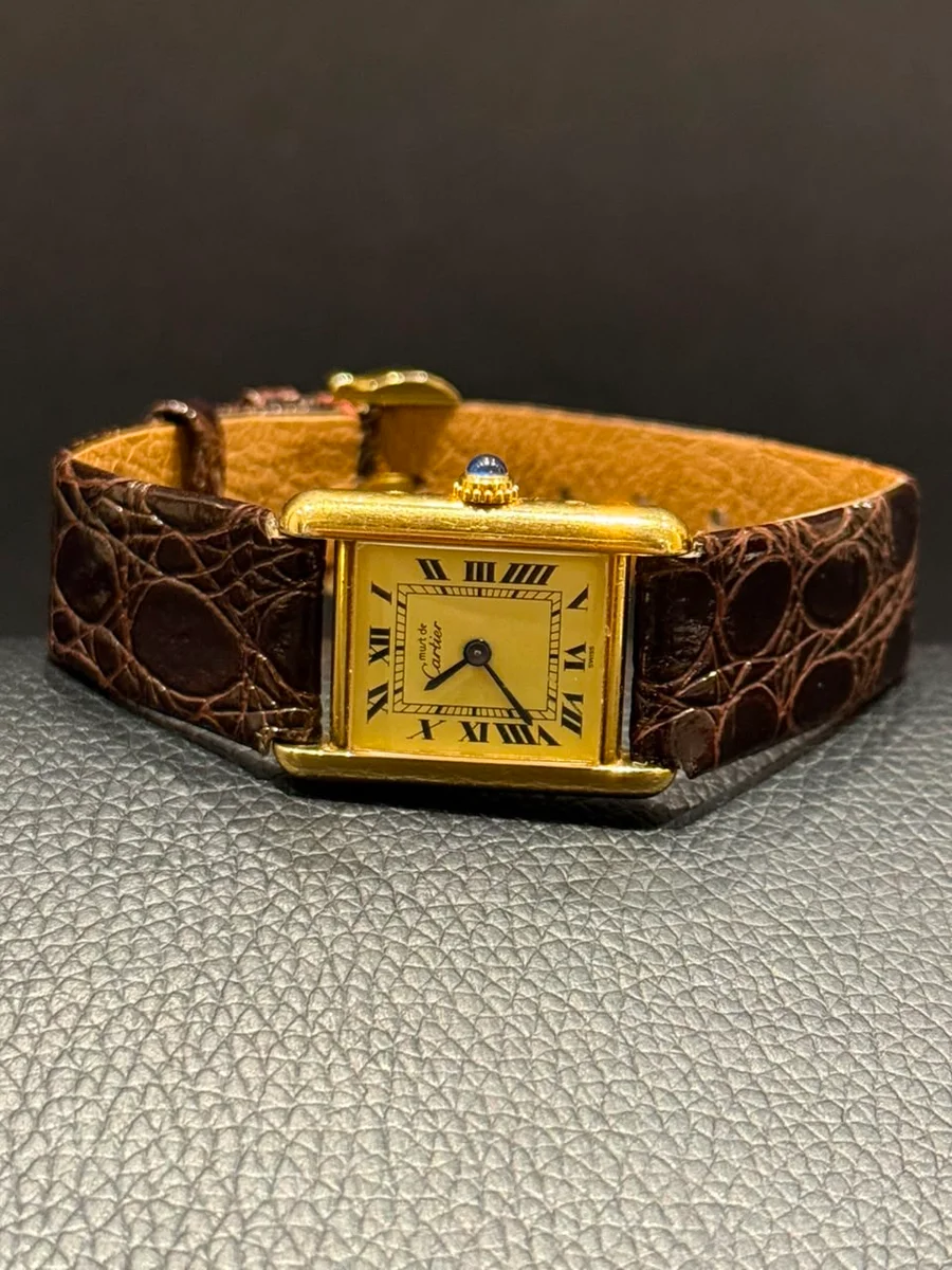Cartier Tank 1980 Ivory Roman Style Leather 925 Silver GP - Image 6