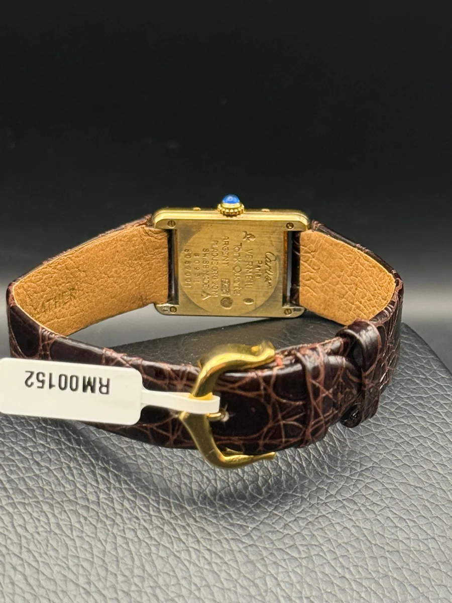 Cartier Tank 1980 Ivory Roman Style Leather 925 Silver GP - Image 8
