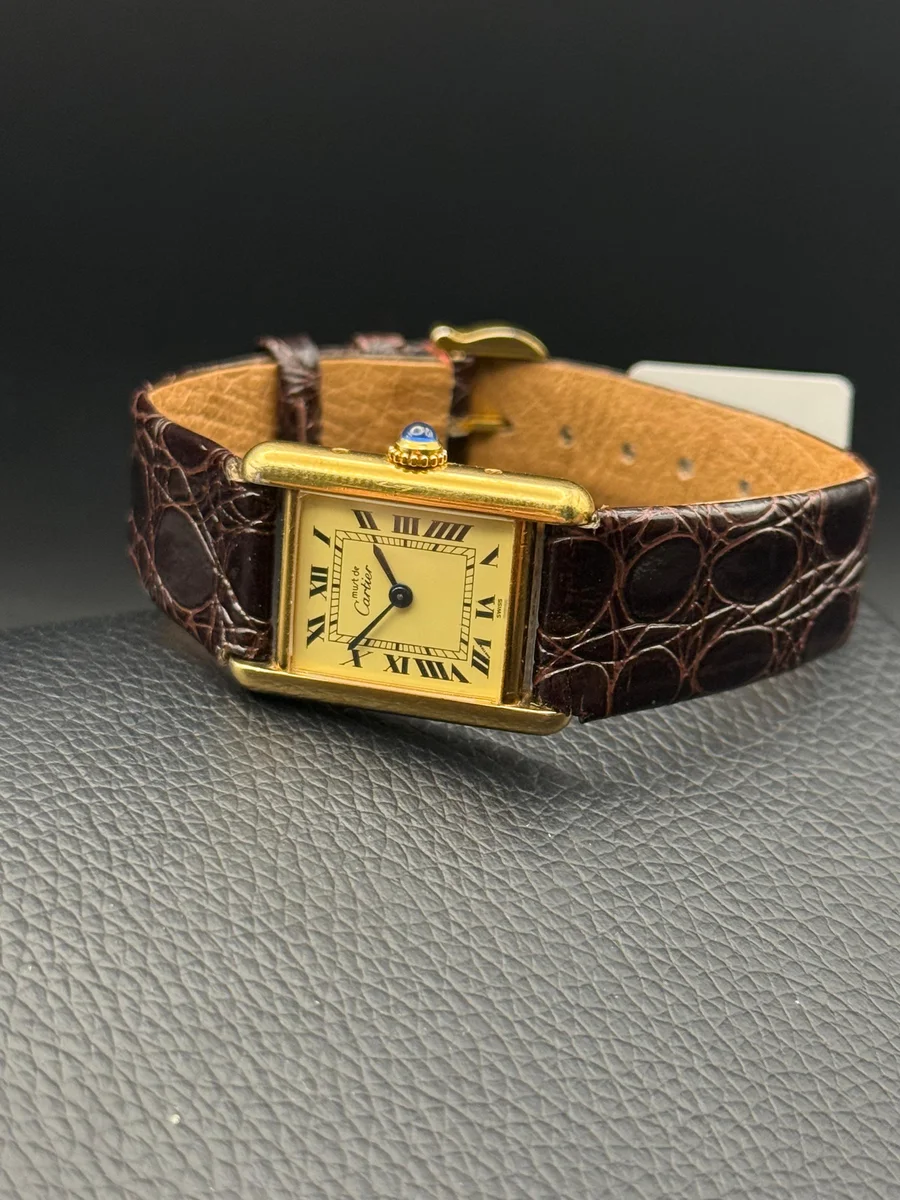 Cartier Tank 1980 Ivory Roman Style Leather 925 Silver GP - Image 2