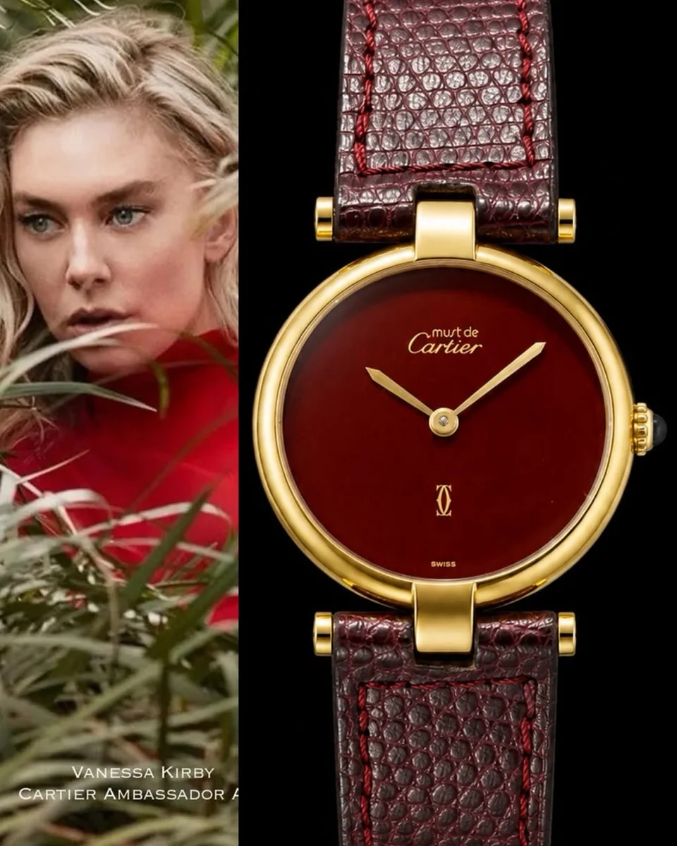 Cartier Vendome 1980 Classic Red Cartier Dial Rare