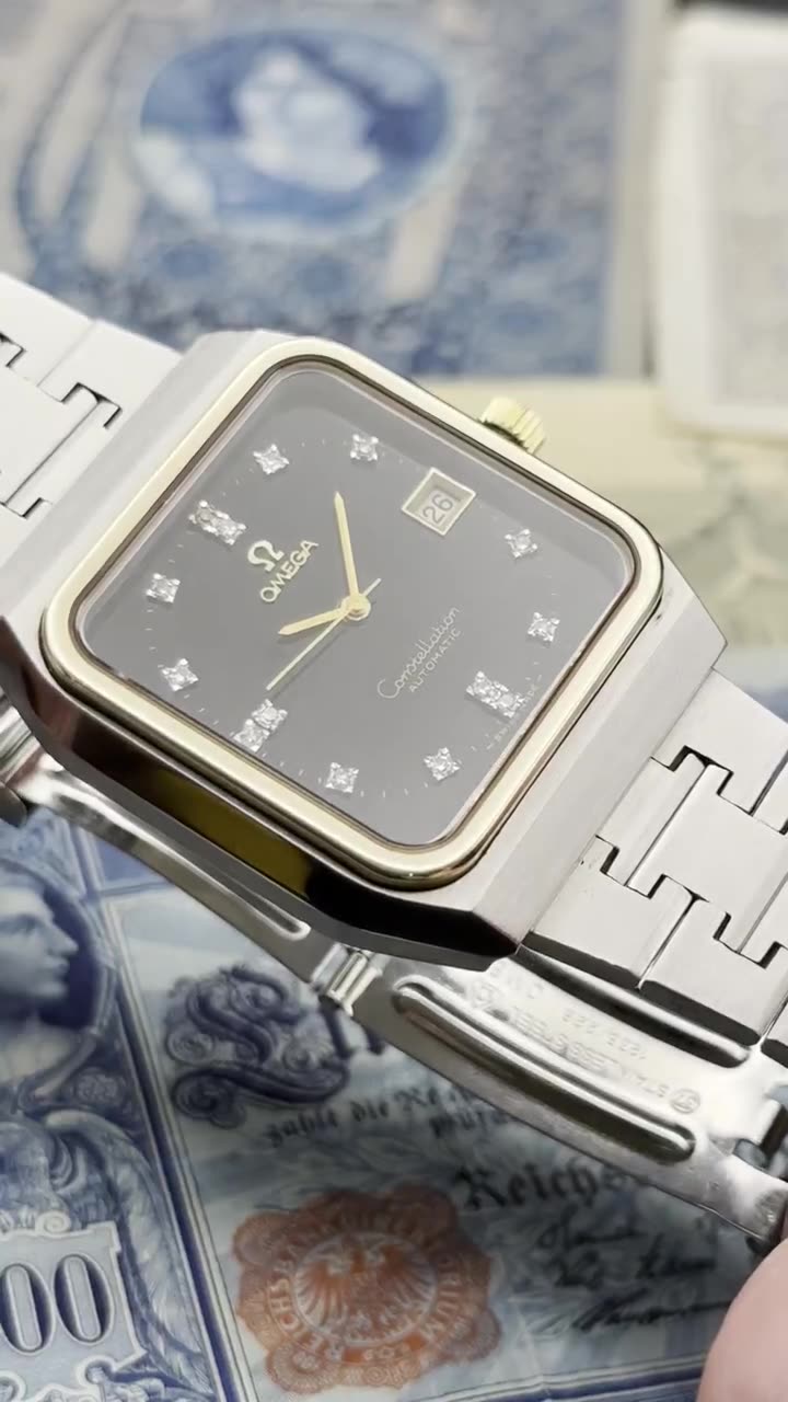 Omega Constellation Automatic Vintage Steel Gold Black Diamond Dial - video