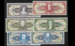 Complete Set Banknotes For Brazil 1961 – Full UNC – 1 to 100 Cruzeiros – Mint - Reloj Vintage Autentico