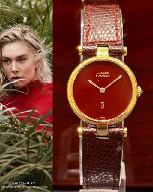 Cartier Vendome 1980 Classic Red Cartier Dial Rare