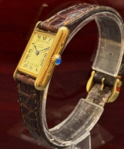 Alternative view of Rare Cartier Tank Ivory Large 1980 925 Silver GP Leather